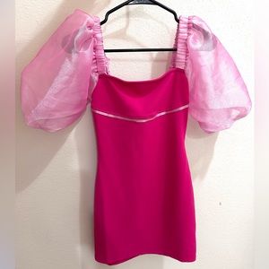 Pink Puff Sleeve Mini Dress
